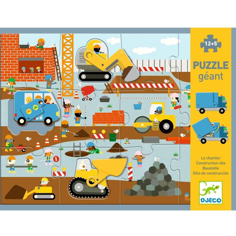 Djeco - Giant Puzzle 17pc - Construction Site