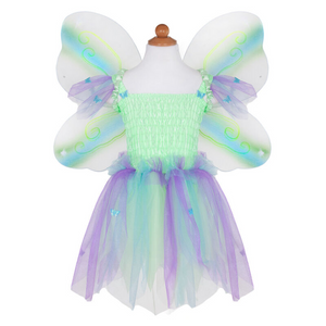 Green/Blue/Purple Butterfly Dress & Wings with Wand - Size 5-6