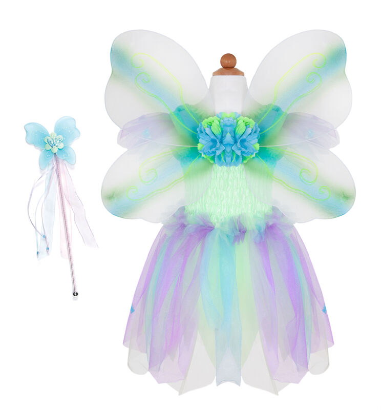 Green/Blue/Purple Butterfly Dress & Wings with Wand - Size 5-6