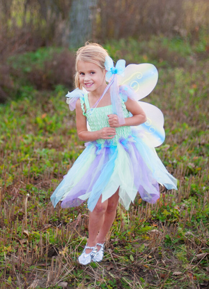 Green/Blue/Purple Butterfly Dress & Wings with Wand - Size 5-6