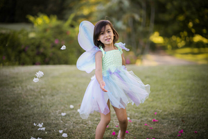 Green/Blue/Purple Butterfly Dress & Wings with Wand - Size 5-6