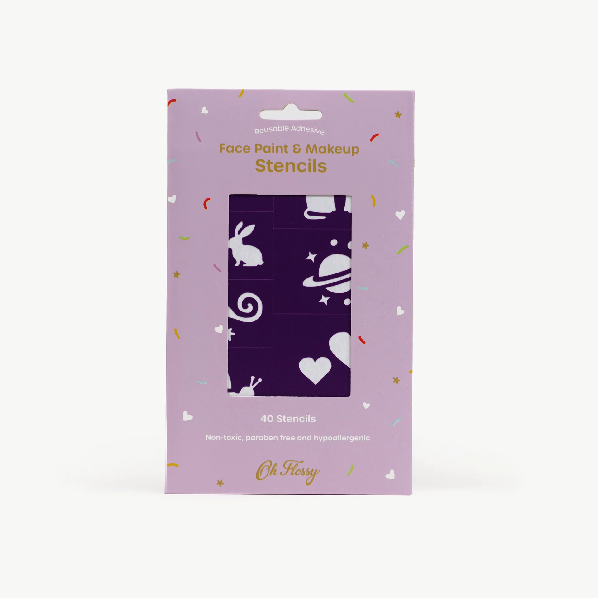 Oh Flossy Kids Reusable Adhesive Face Paint & Makeup Stencils - Purple