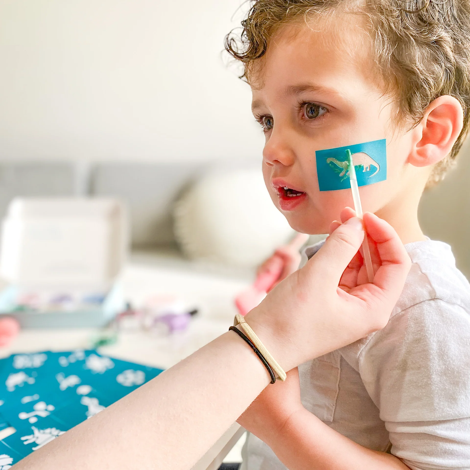 Oh Flossy Kids Reusable Adhesive Face Paint & Makeup Stencils - Teal