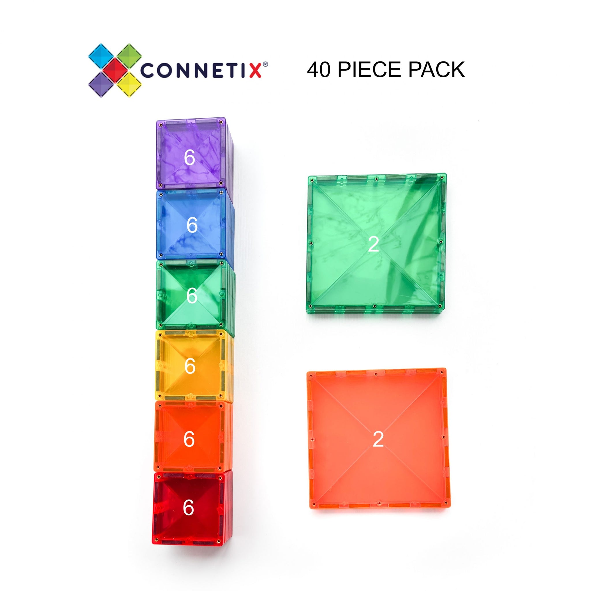 Connetix Rainbow Square Pack 40 Piece Magnetic Tiles